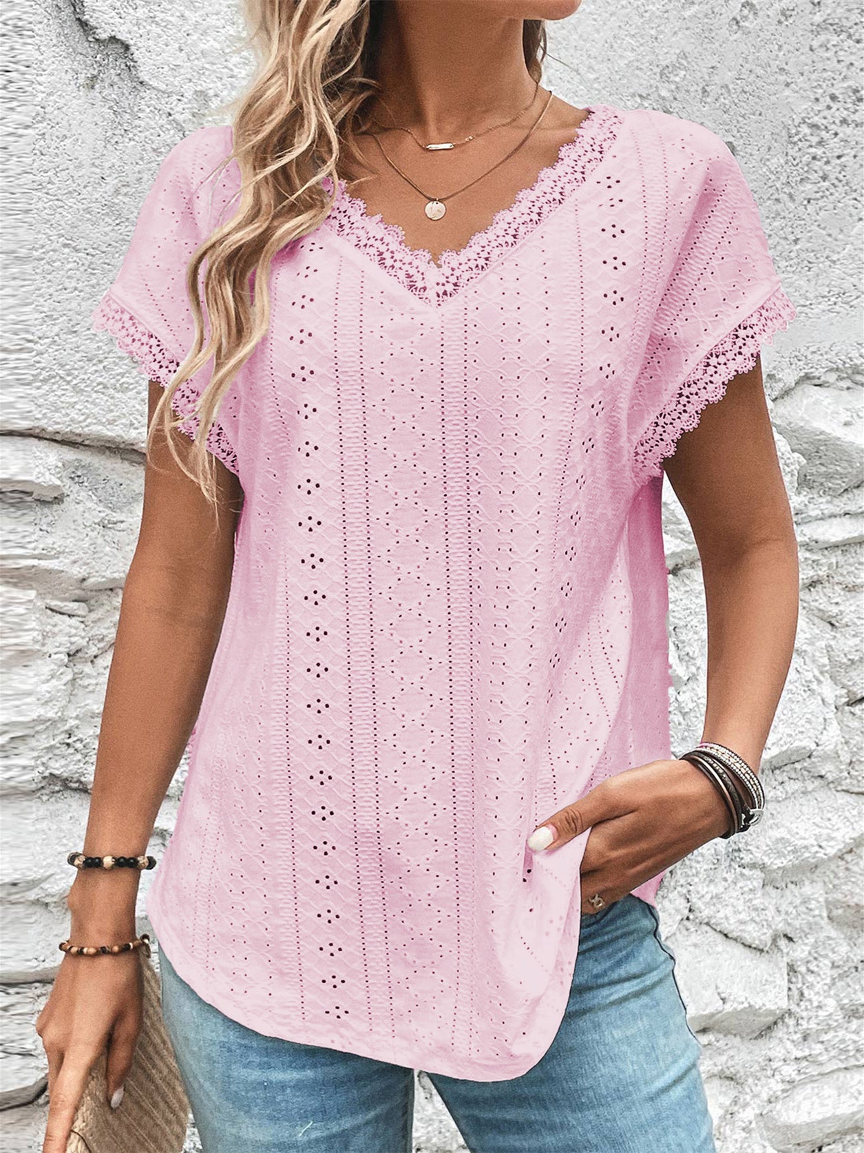 Women Half Sleeve V-neck Solid Color Dress