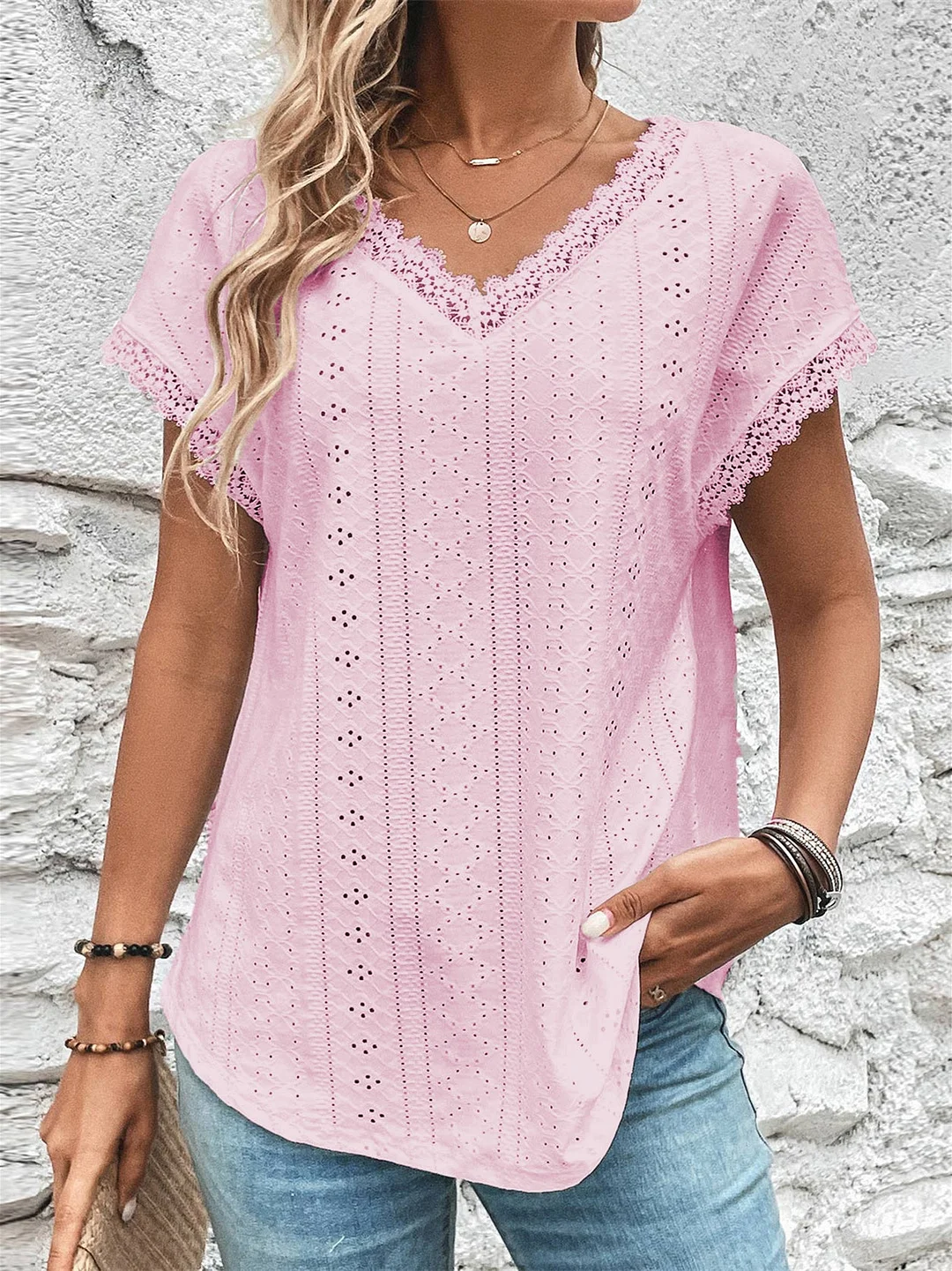 Women Half Sleeve V-neck Solid Color Dress