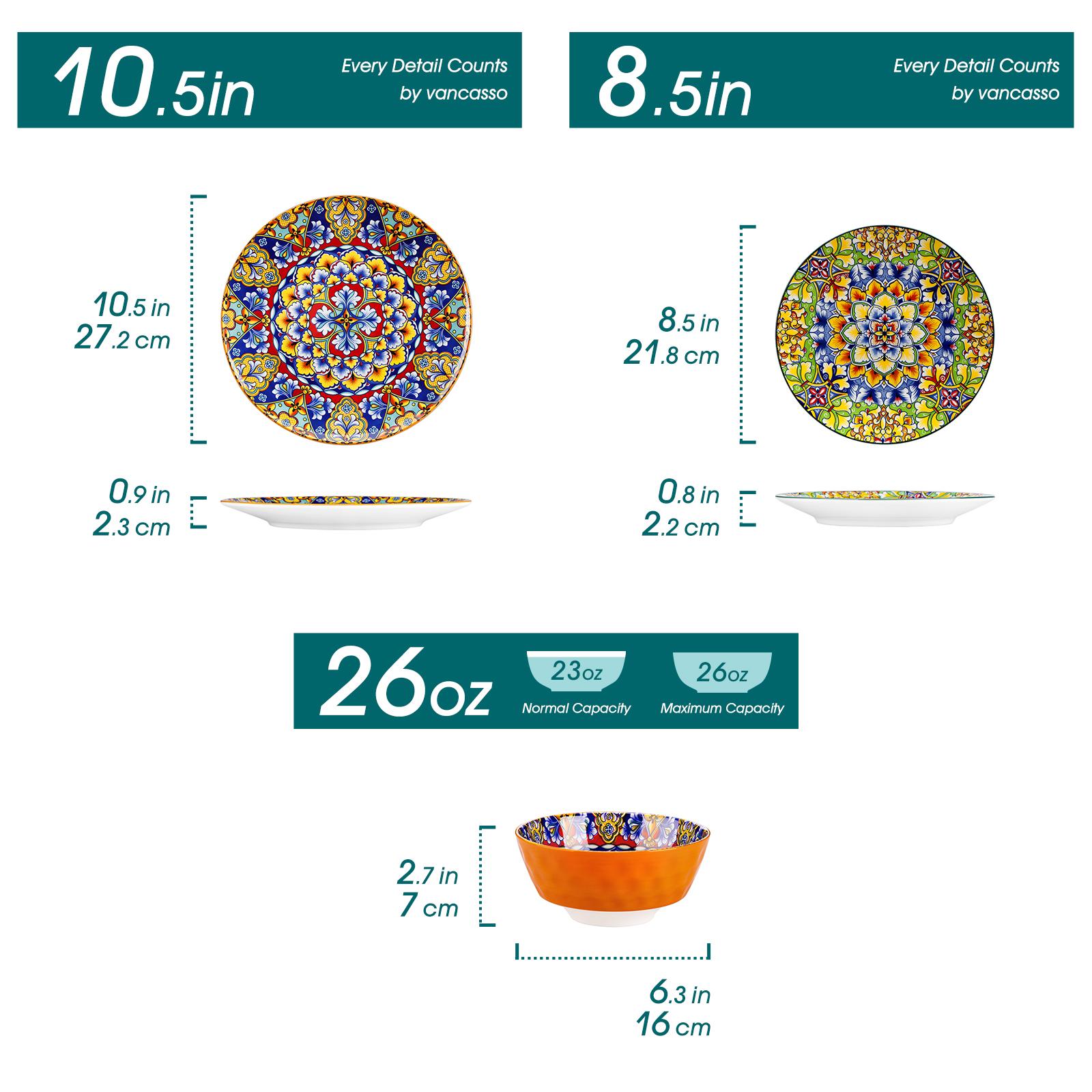 vancasso 12/16/18/24 Pieces Dinnerware Sets, Plates and Bowls Set, Porcelain Dishes Set for 4/6, Microwave and Dishwasher Safe, Scratch Resistant, Bohemian Style Dining Ware Service for 6, Series SIMI vancasso 12/16/18/24 Pieces Dinnerware Sets, Plates and Bowls Set, Porcelain Dishes Set for 4/6, Microwave and Dishwasher Safe, Scratch Resistant, Bohemian Style Dining Ware Service for 6, Series SIMI