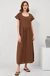 Short Sleeve Mid Length Cotton Linen Dress