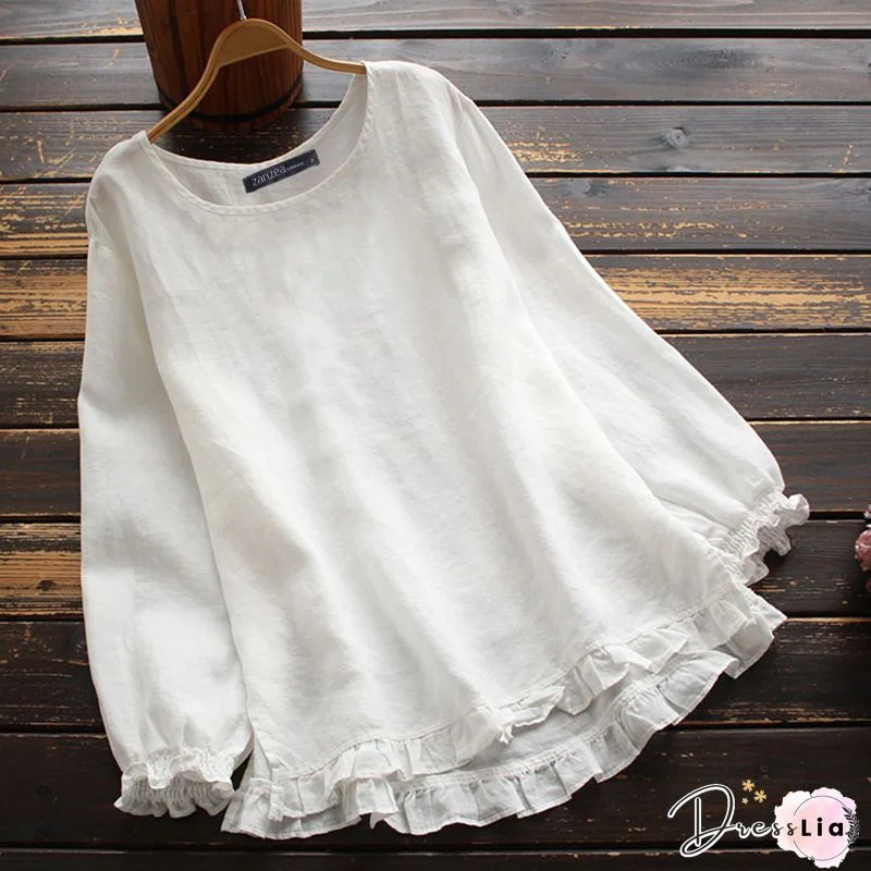 Vintage Plain Plus Size Long Sleeve V Neck Casual Tops