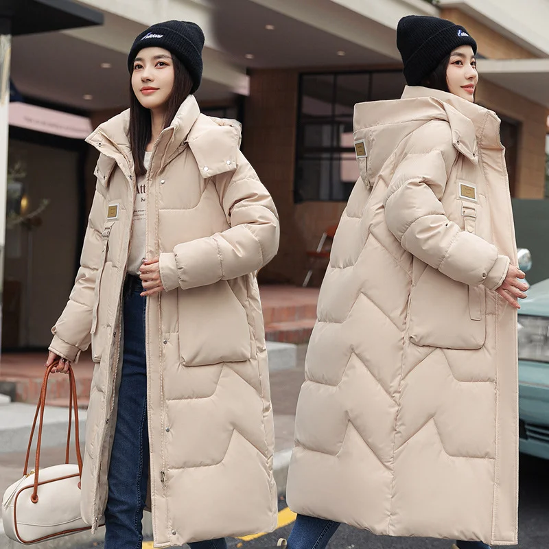 Wongn Cotton Dress Korean Version Loose 2024 Winter New Over The Knee Long Thick Warm Padded Coat Temperament Cotton-Padded Jacket Tide