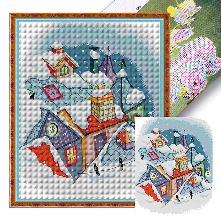 Joy Sunday Remaining Snow On The Roof 14CT Stamped Cross Stitch 39*46CM