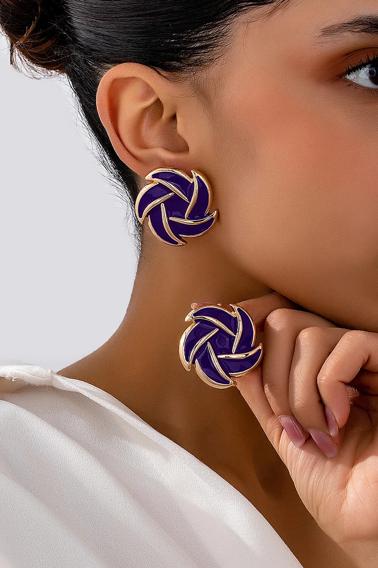 Fashion Purple Dripping Oil Flowers Shaped Smooth Earrings 2024 - Xpluswear