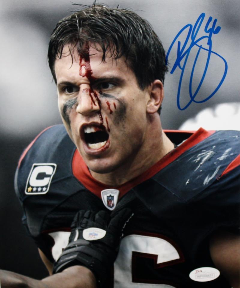 Brian Cushing Autographed 8x10 B&W Bloody Face Color *Blue Photo Poster painting- JSA W Auth