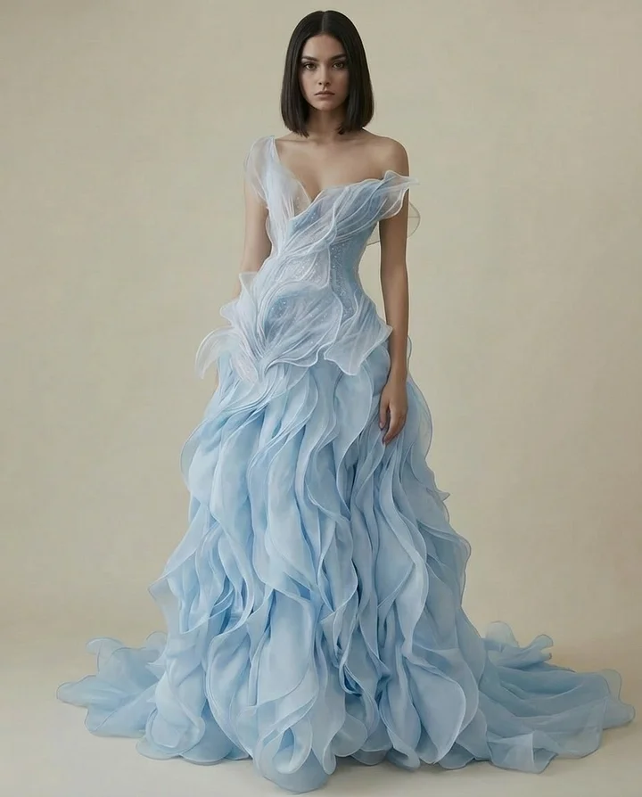 Tulle Asymmetric V-Neck Strapless Sleeveless High Waist Long A-Line Prom Dress With Pleated | YK0934 Wellcucu
