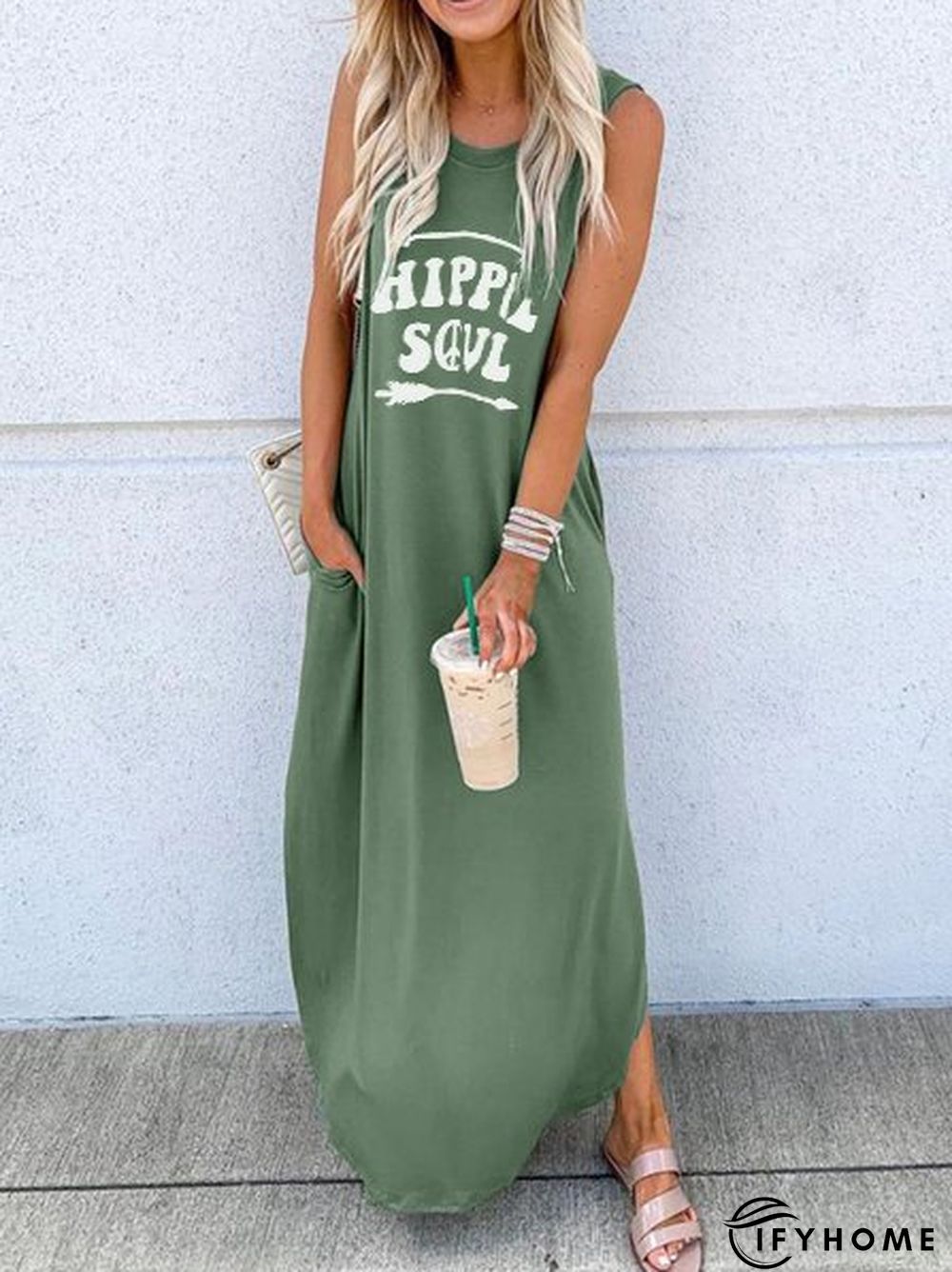 Sleeveless Letter Casual Knitting Dress | IFYHOME