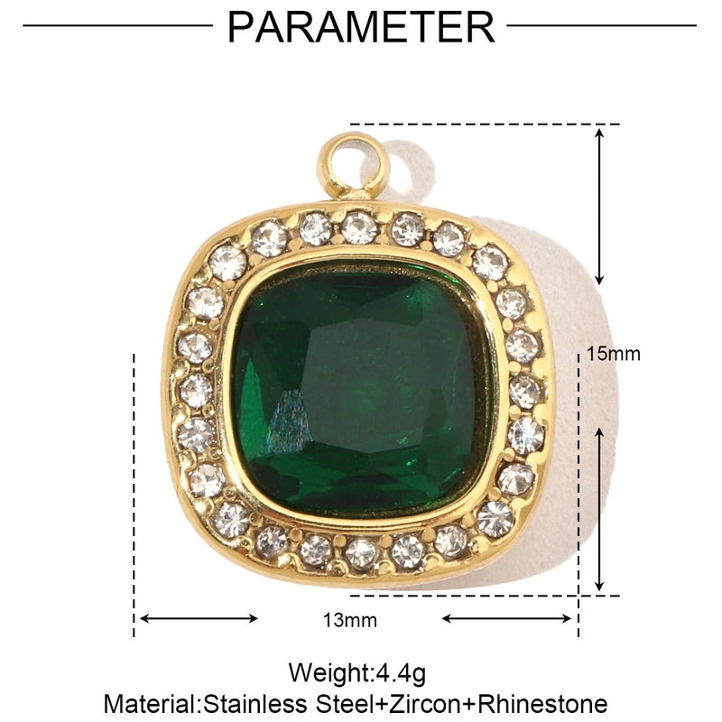 3 PCS/Package 13 * 15mm 14*18MM 15*17mm Titanium Steel Natural Stone Rhinestones Zircon Pentagram Square Pendant Jewelry Accessories