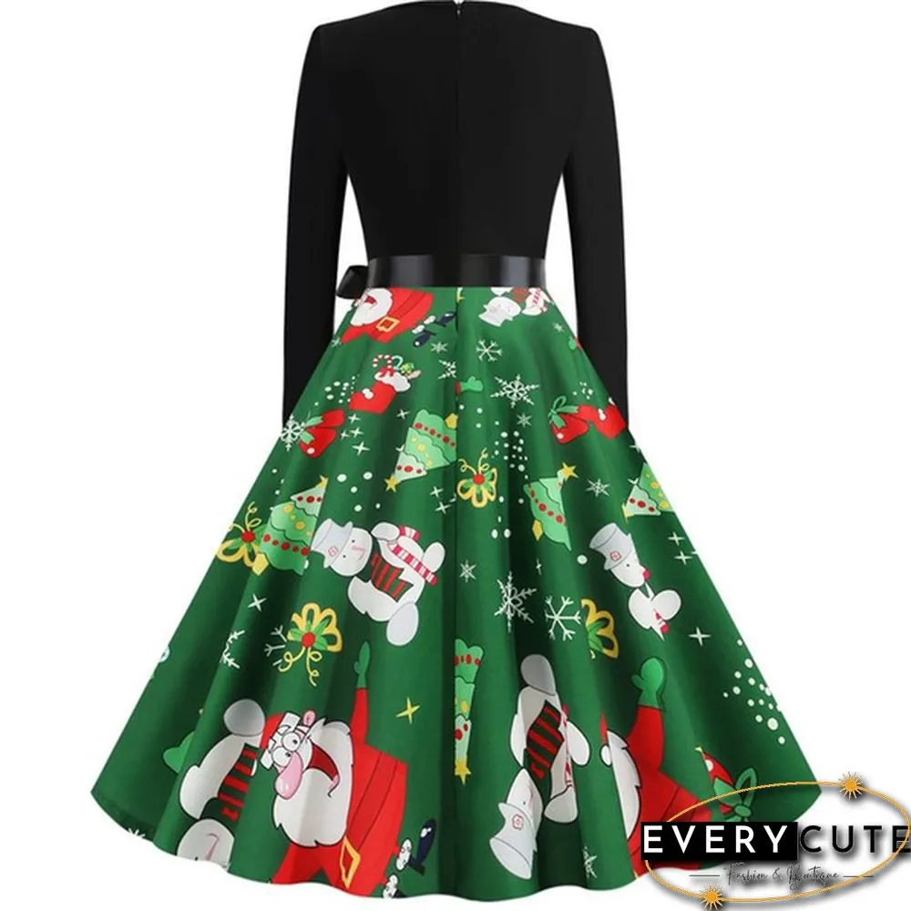 Christmas Prom Dress-Bow Style Santa Claus Print Swing`