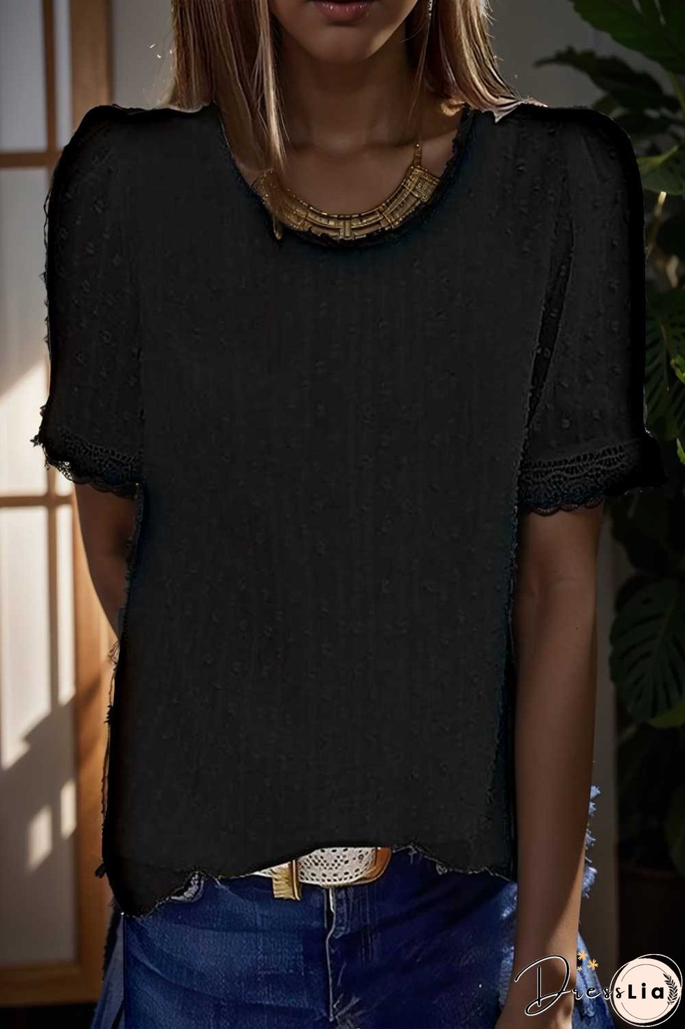 solid chiffon round neck short sleeve top