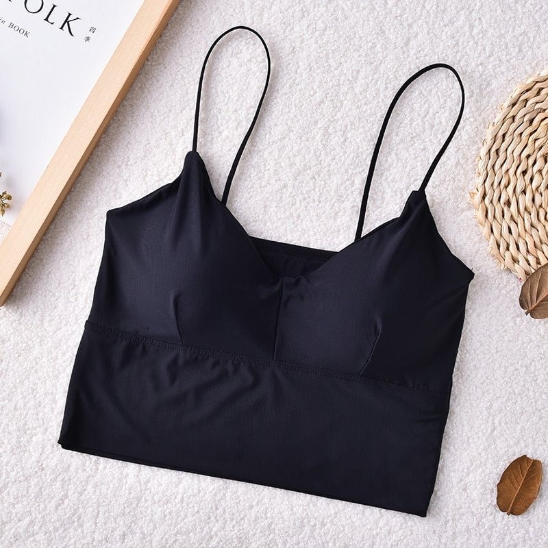 Seamless Women Cropped Top Sexy Backless V-Neck Woman Camisole With Removable Padded Breathable Ladies Lingerie 4 Solid Colors