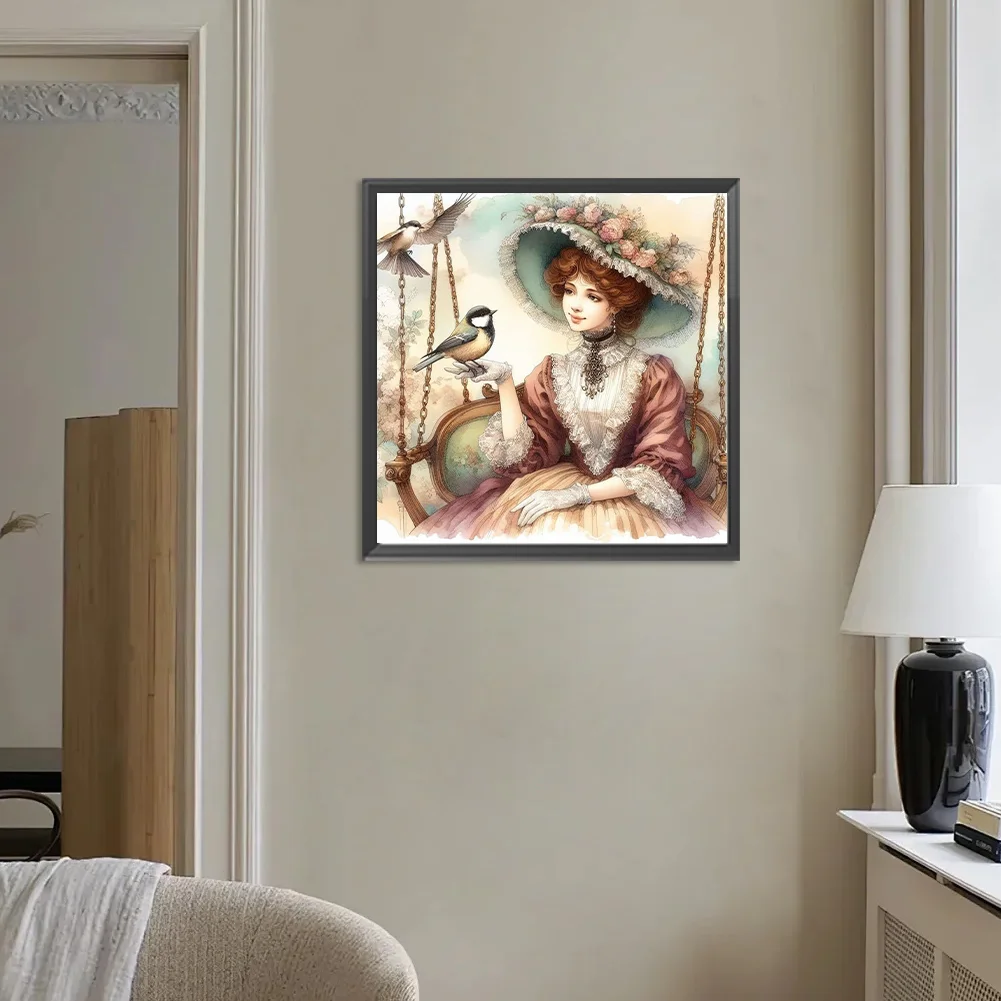 Full Round Diamond Painting 30*30cm - Lady On The Swing