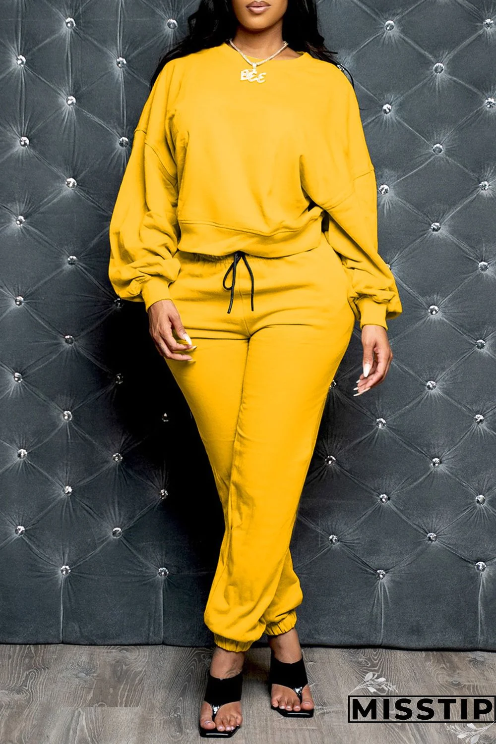 Blue Fashion Casual Solid Basic O Neck Long Sleeve Two Pieces