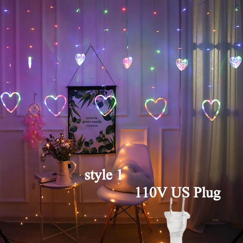 2.5M Eu/Us Plug Heart Shaped Curtain Light Fairy String Lights Christmas Garland Outdoor for Party Home Wedding New Year Decor | IFYHOME