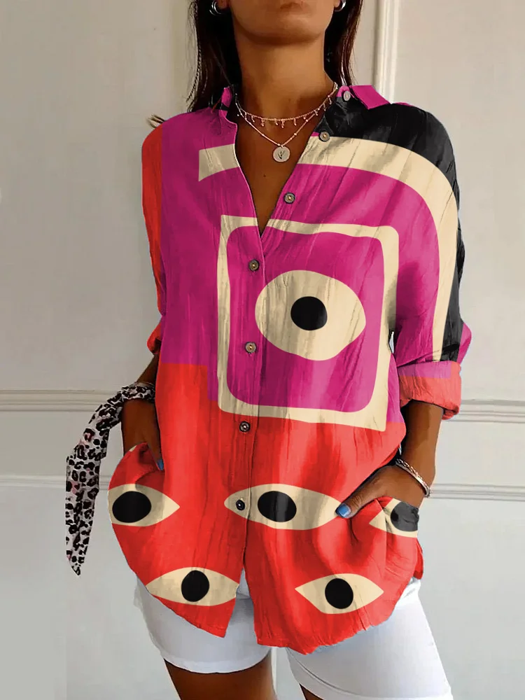 Vintage Abstract Art Print Long Sleeve Shirt