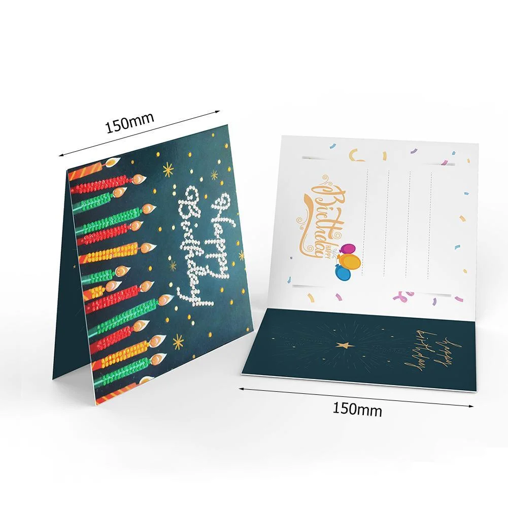 12pcs Diamond Painting Greeting Card - Rhinestone - Embroidery for Birthday【With White Envelope】
