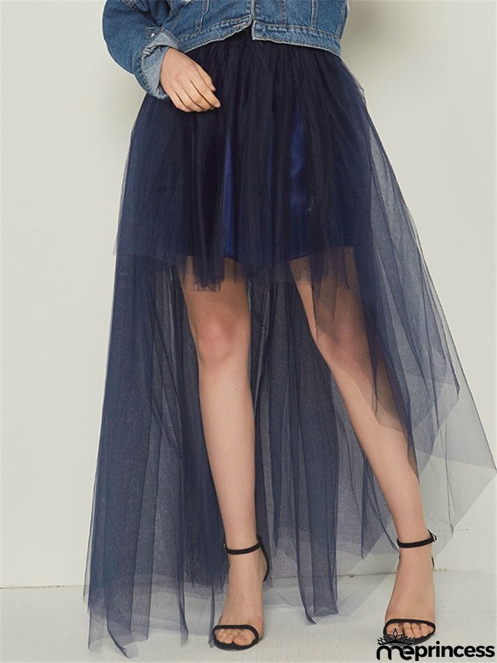 Casual Trendy Irregular Hem Sexy Tulle Solid Color Skirts For Women