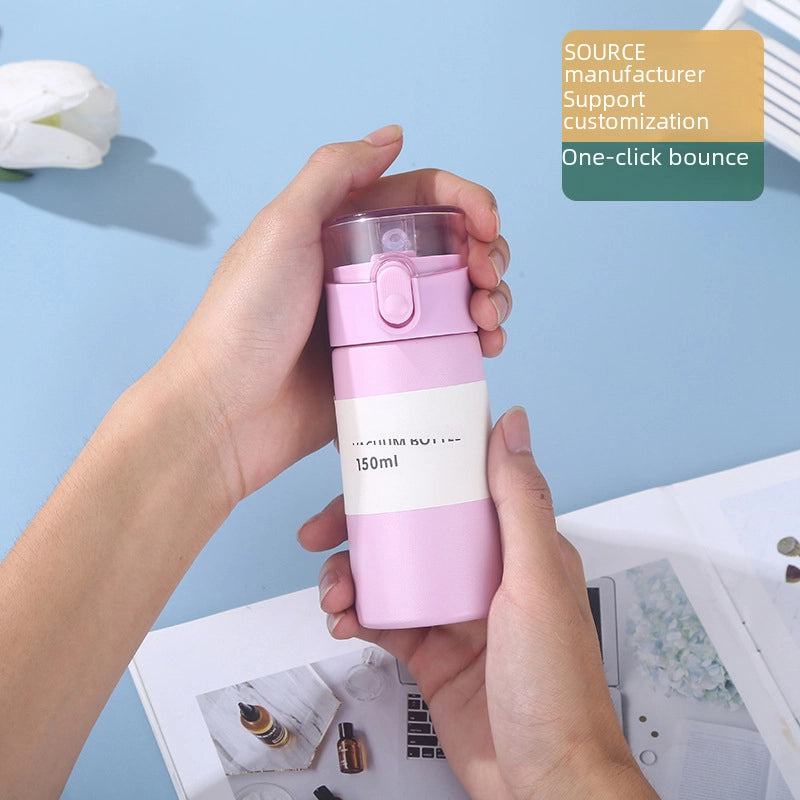 Straw Mini Pocket Cup 304 Stainless Steel Children's Thermos Cup Cute Portable Straight Body Bounce Cover Water Cup