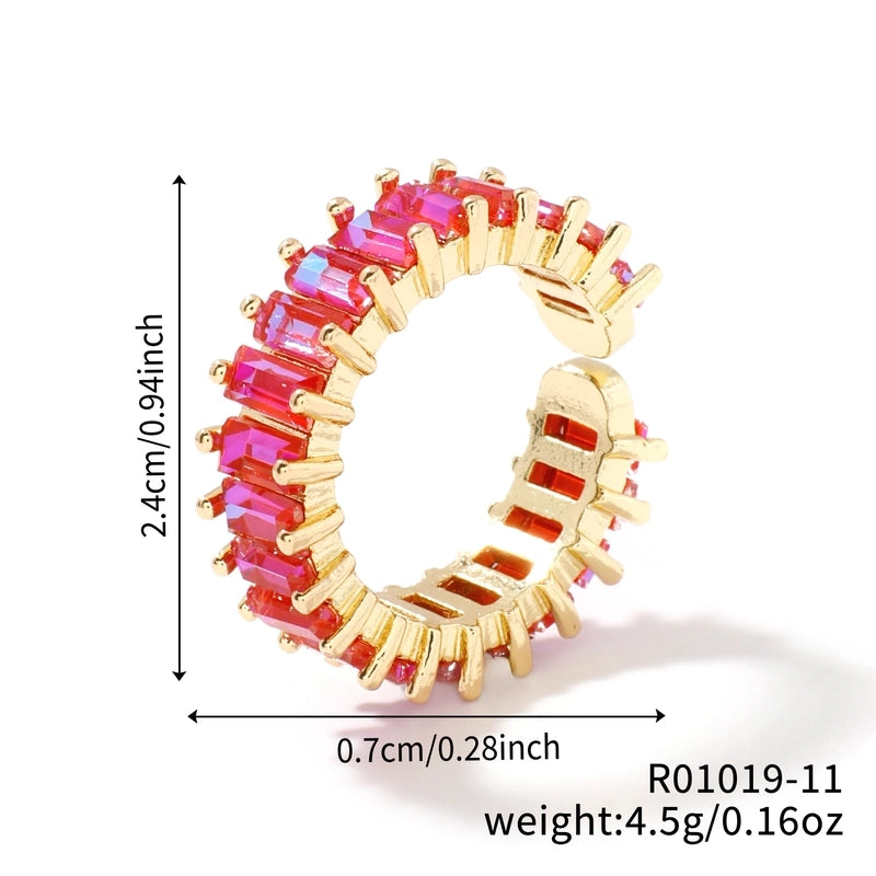 Copper K Gold Plated Rhodium Plated Inlay Round Zircon Open Rings