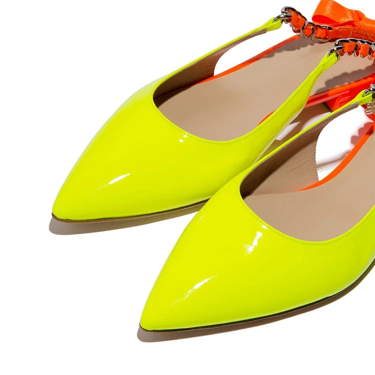 Neon Yellow Point Toe Stiletto Heeled Ankle Strap Pumps | SHEIN
