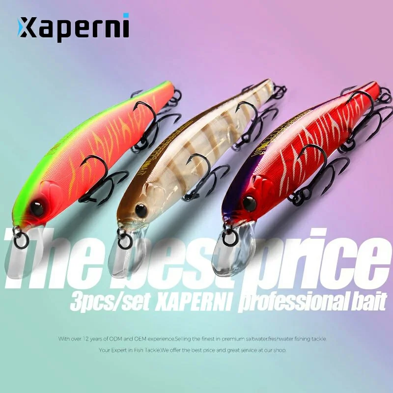 Xaperni best price 3pcs/set 11cm 15g dive 1.5m fishing gear shone lures minnow crank fixed weight wobbler bait isca artificial
