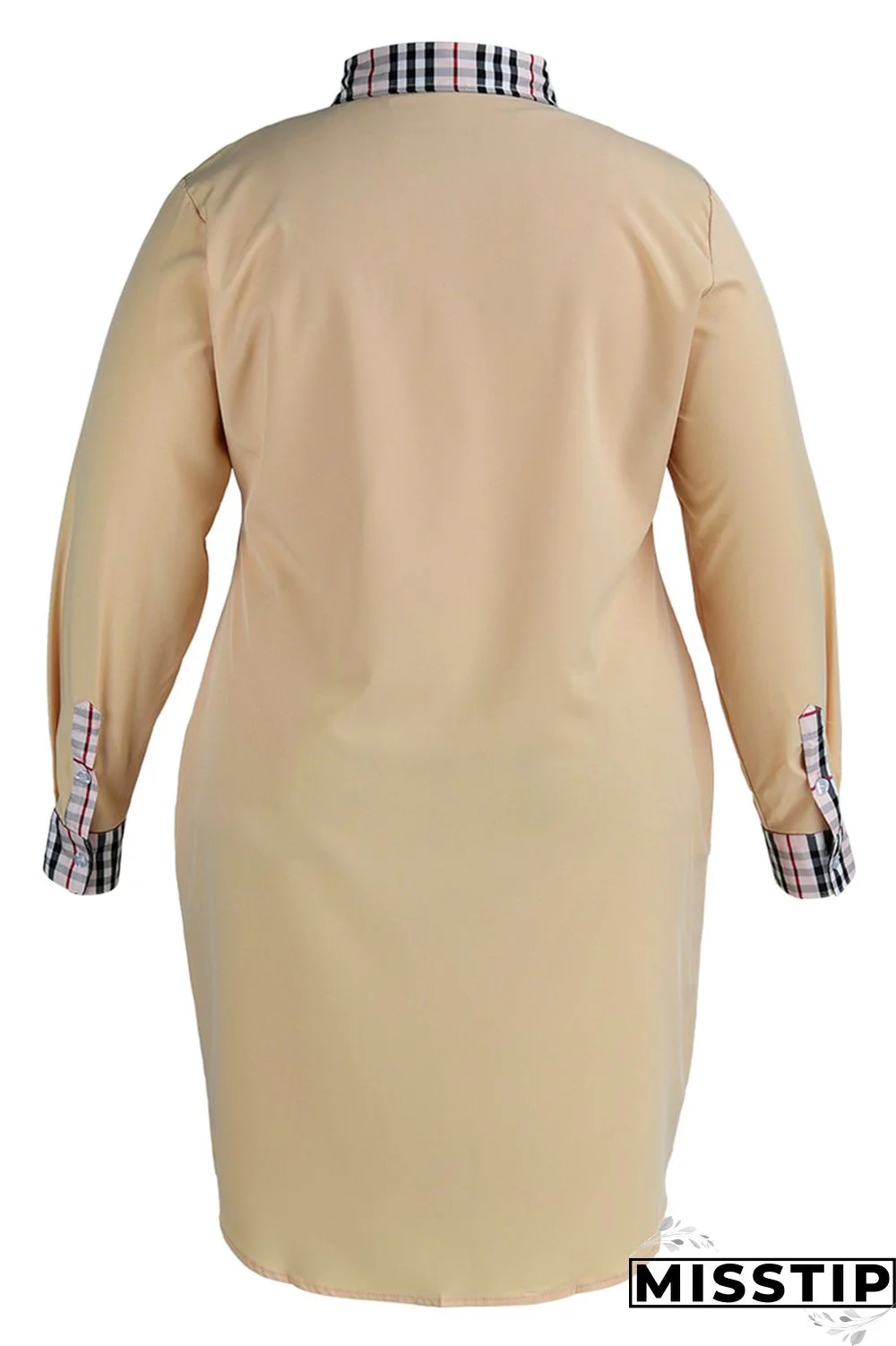 Khaki Fashion Casual Plus Size Print Patchwork Turndown Collar Shirt Dress