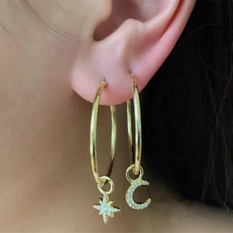 Simple Hoop Star Moon Hook Drop Earrings For women