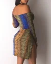 Off Shoulder Cutout Printed Slit Dress