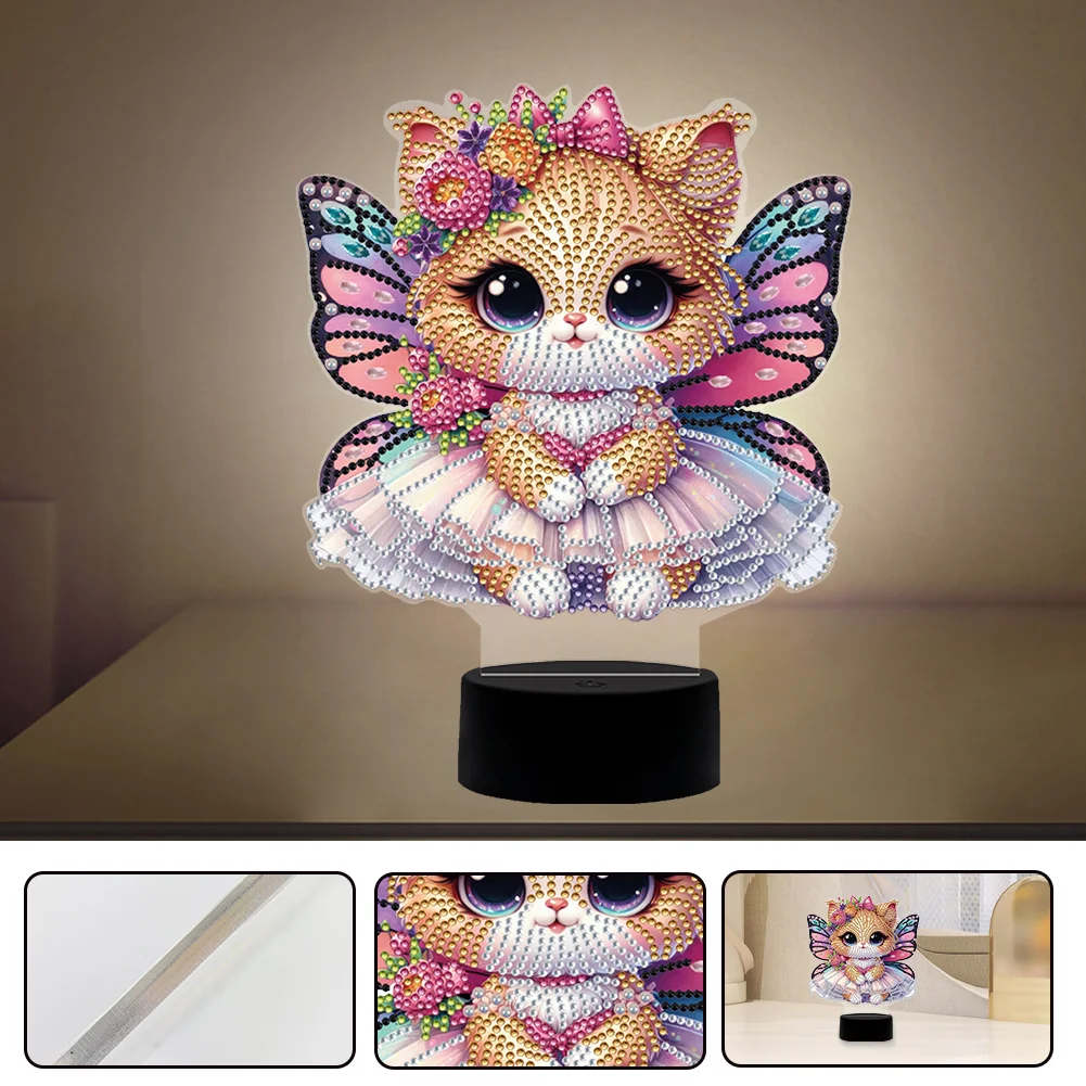 DIY Butterfly Cat Diamond Painting Night Light Diamond Art Lamp Home Decoration
