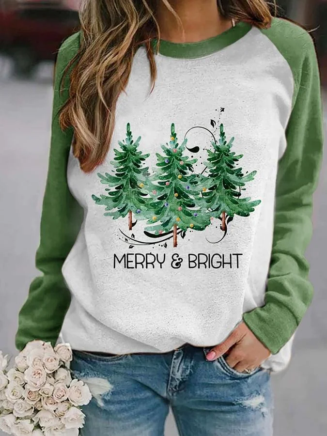 Women's Merry And Bright Christmas Tree🎄 Print Casual Sweatshirt