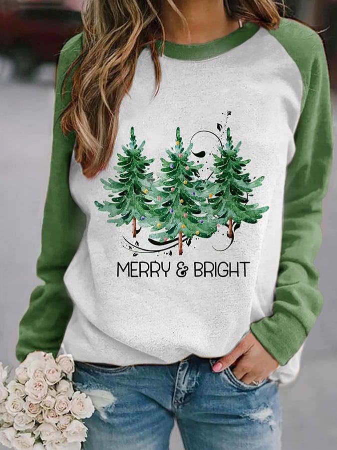 Women's Merry And Bright Christmas Tree🎄 Print Casual Sweatshirt