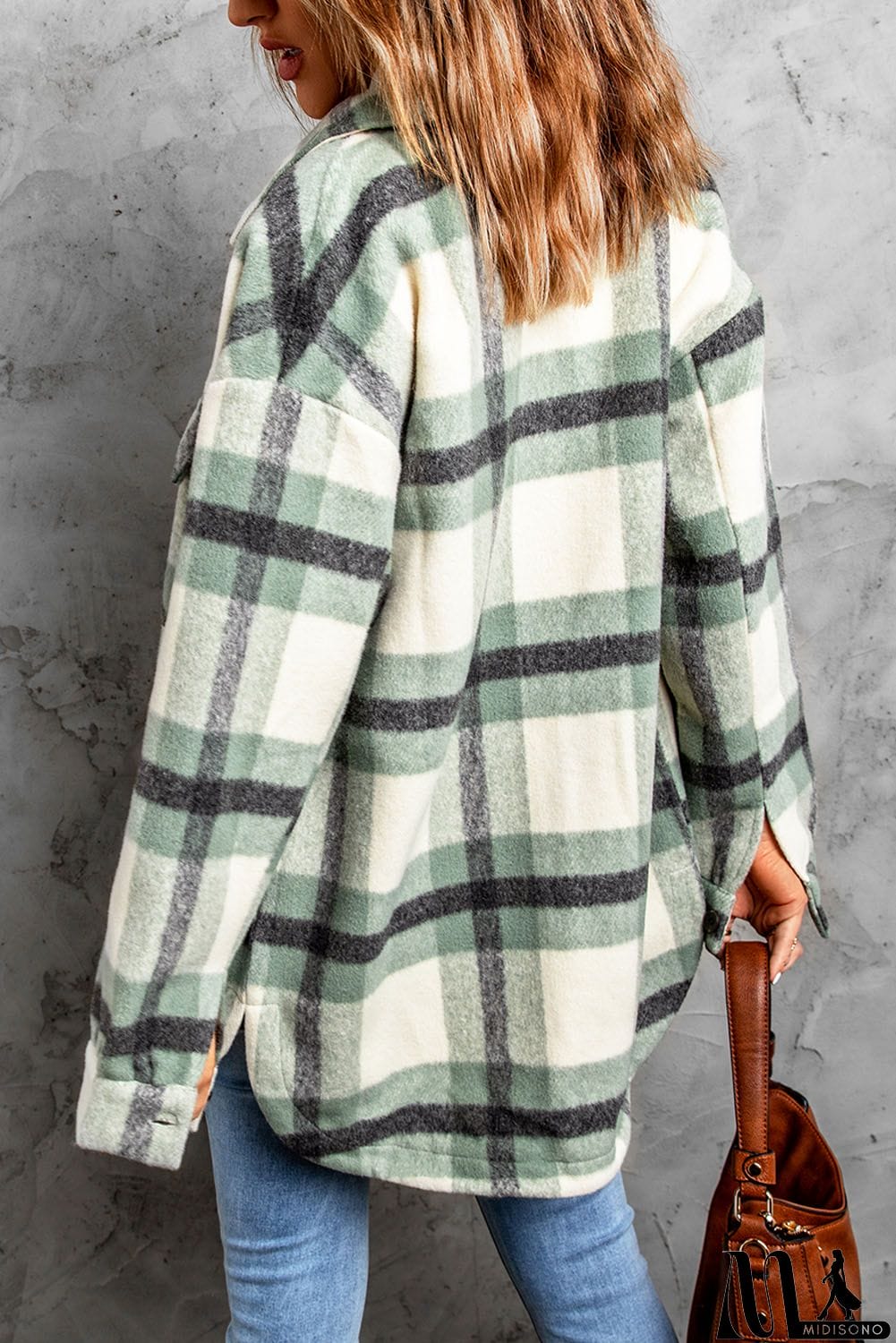 MidiSono - Green Plaid Print Shacket