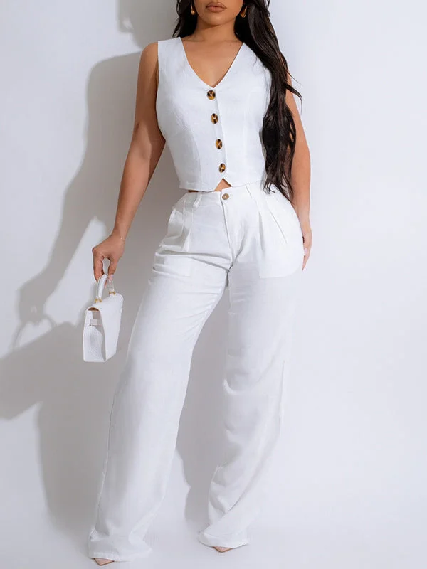 Fashion Button-Front Vest & Pants Set
