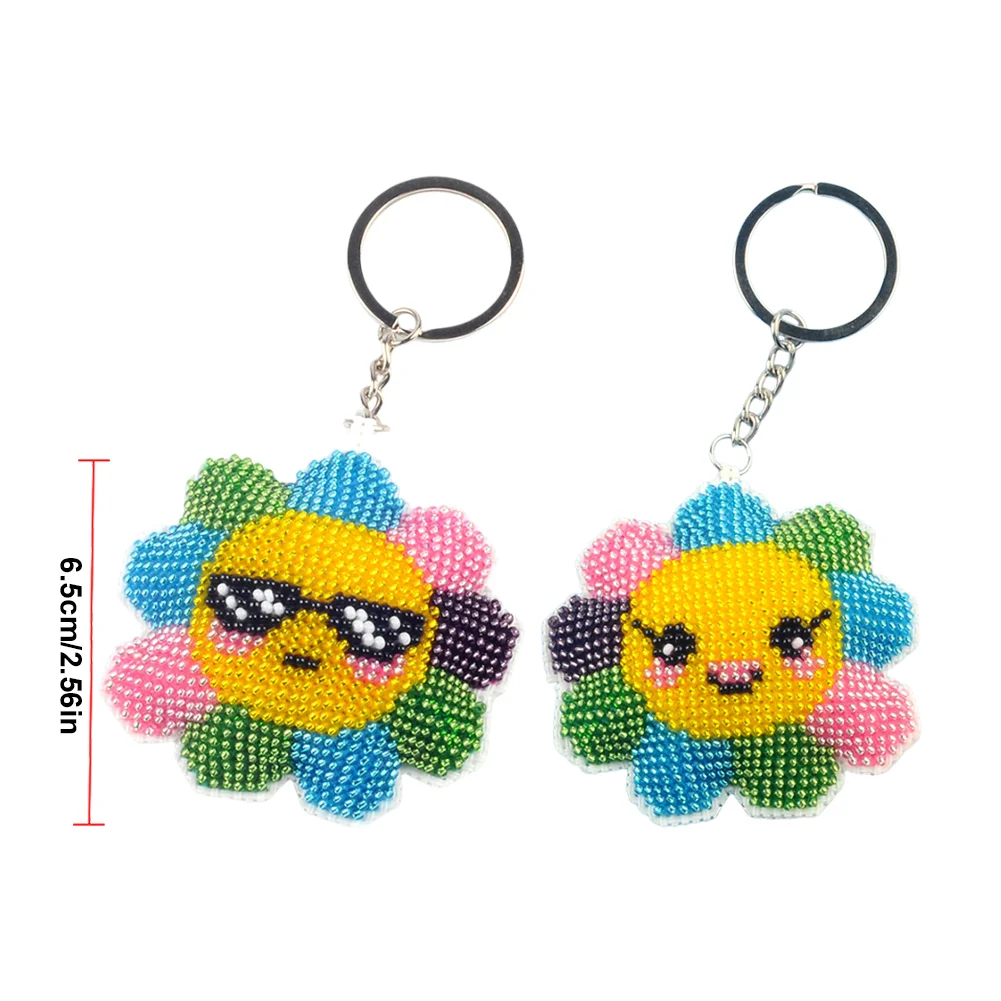 2Pcs Sunflower - Stamped Bead Embroidery - Keychain