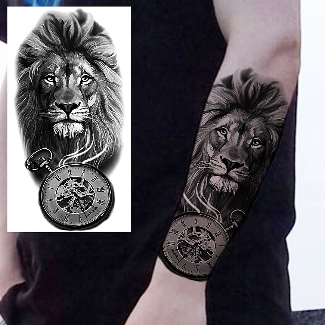 Praying Lion Cross Temporary Tattoos For Men Women Clown Wolf Tiger Flower Compass Fake Tattoo Sticker Forearm Waterproof Tatoos