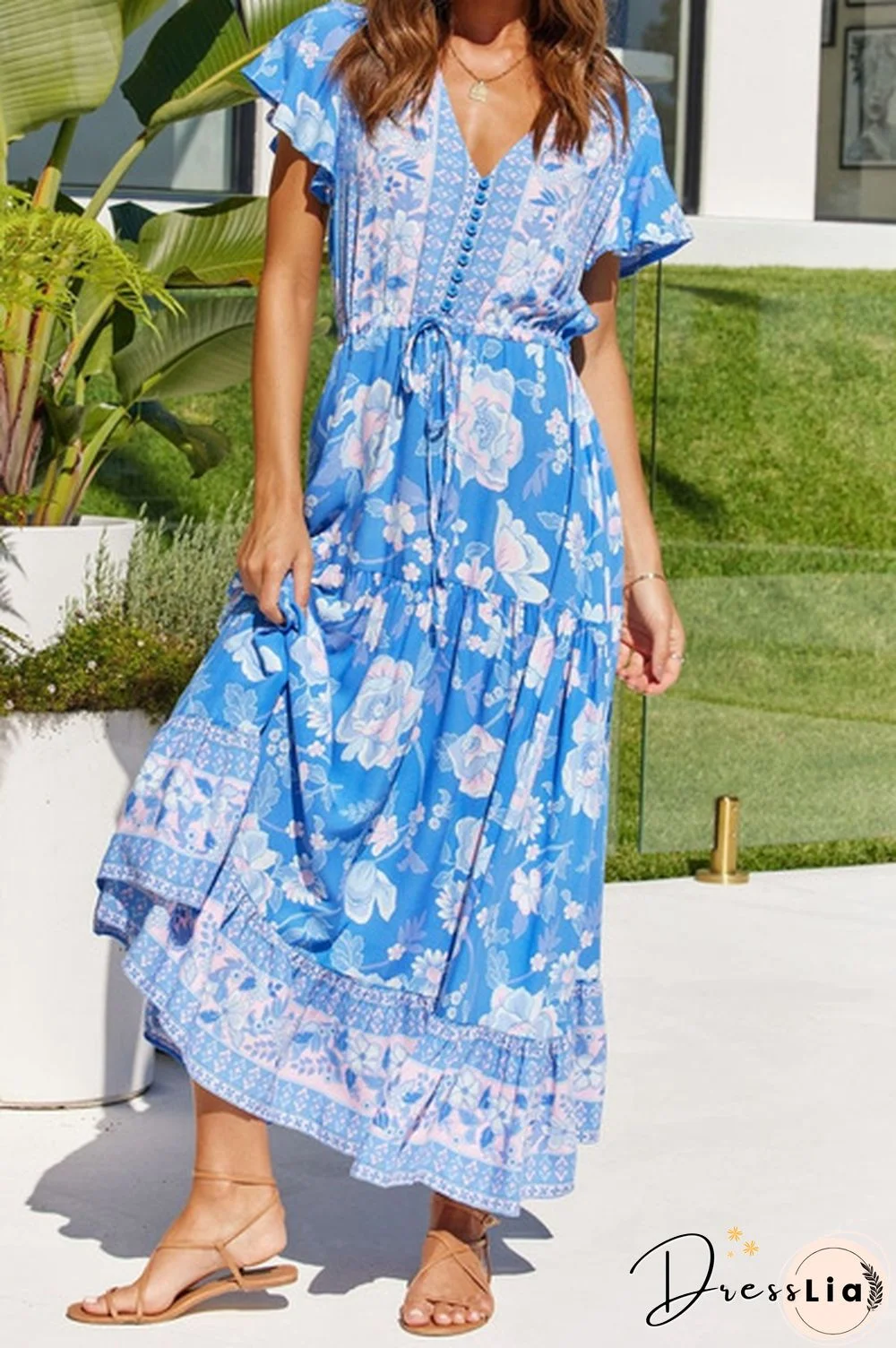 Women's Fashion Casual Flower Print Dresses Spring Summer Dresses Short Sleeve Dress Long Dress Plus Size Dress