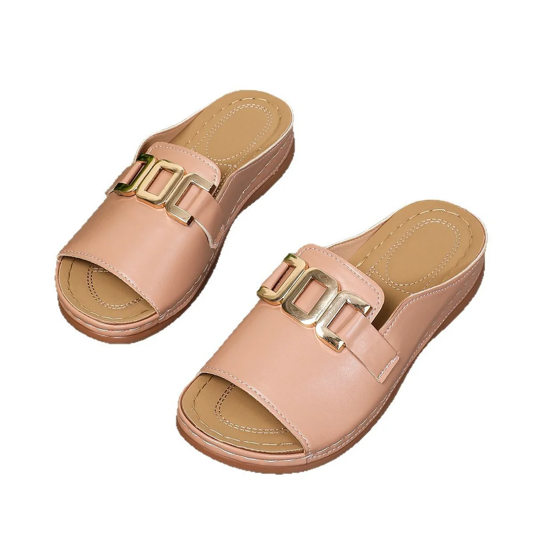 Yyvonne And Thick-Bottomed Slippers Women 2025 New Large-Size Casual Fashion Simple Metal Buckle Fish Mouth Sandals