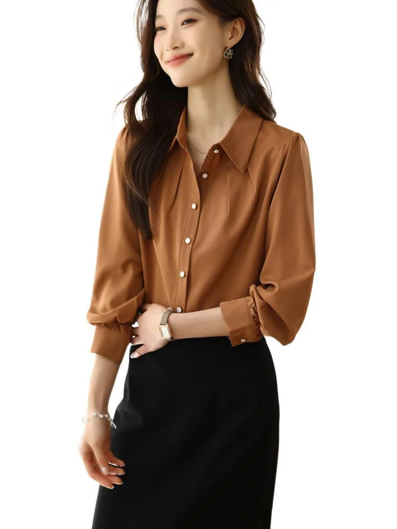 Athvotar Athvotar 2025 New Solid Color Repair Body Clothes Thin Fashion Shirt Elegant Commute OL Chiffon Shirt