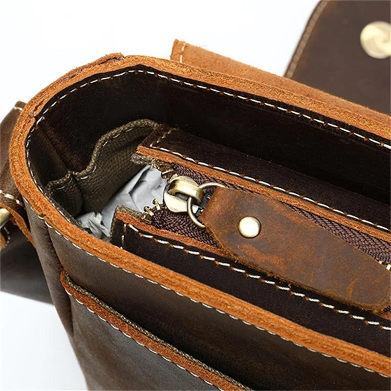 Men's Horse Leather Shoulder Bag Simple Style Outdoor Large Capacity Crossbody Bag