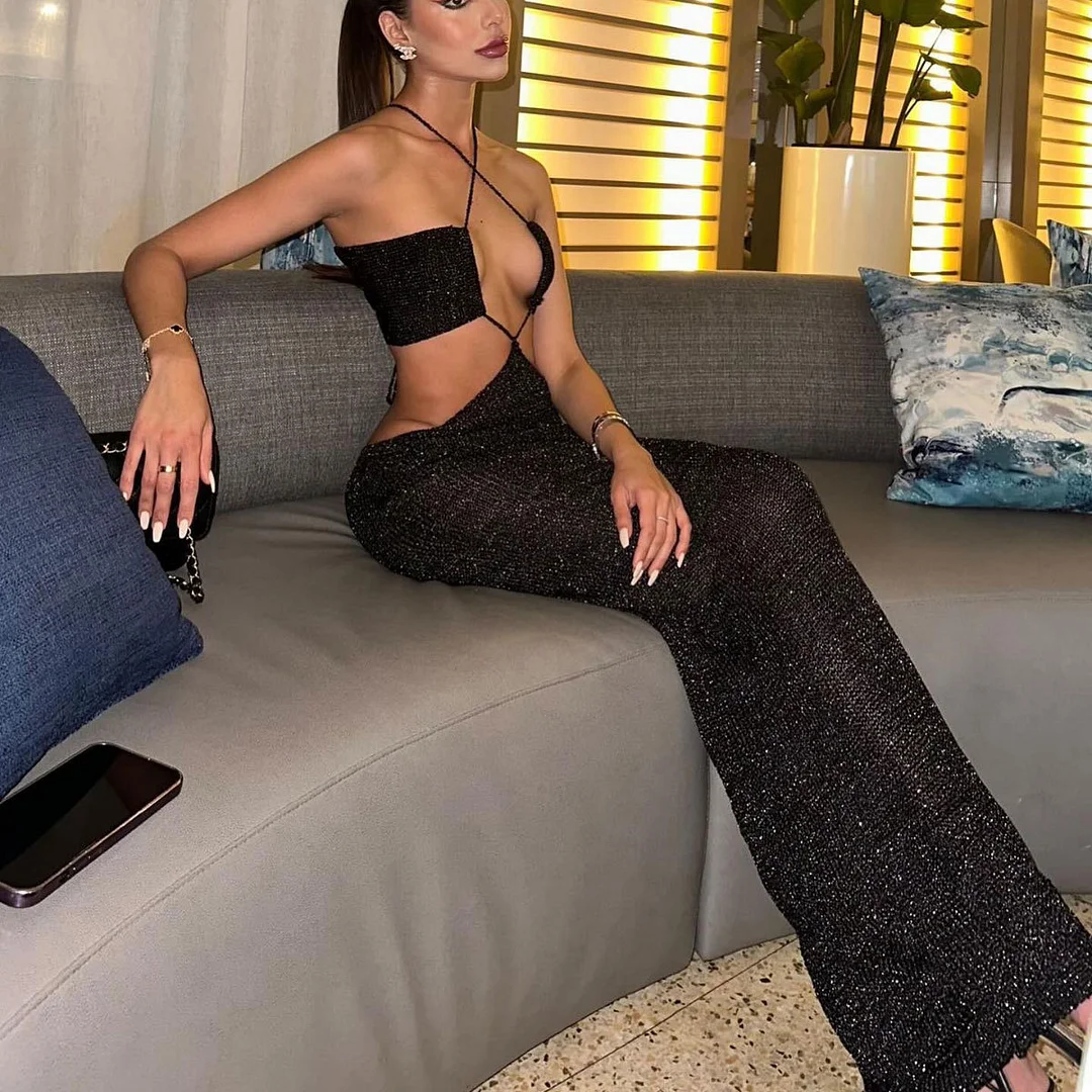 Churchf Sexy Hollowed-In-Only Beach Suit Ladies Long Dress 2025 New Solid Color