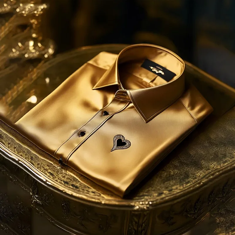 Men's Luxury Satin Long Sleeve Button Down Shirt