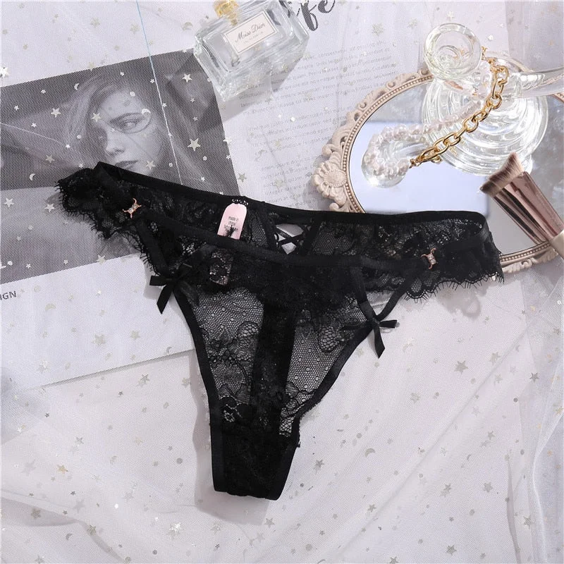 Women Panties Lace Sexy Lingerie Floral Embroidery Thong G-String Hollow Out Women's Underwear T-back Pantys Female Underpants