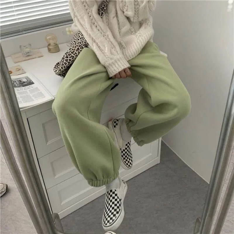 Pants Sweatpants Women Capris Autumn/winter Plus Velvet Padded Korean Loose-fitting Sports Pants High Waist Slimming Casual