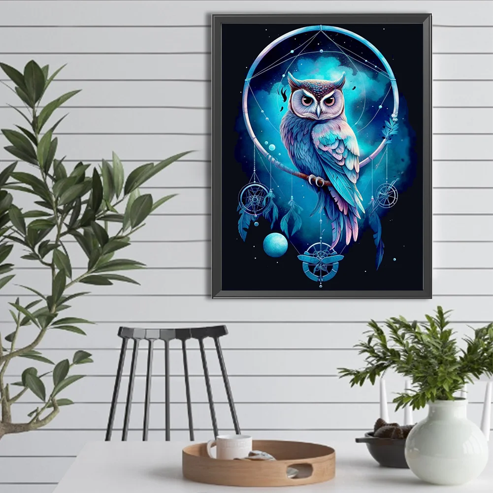 Diamond Painting - Full Round Drill - Owl Dreamcatcher(Canvas|30*40cm)