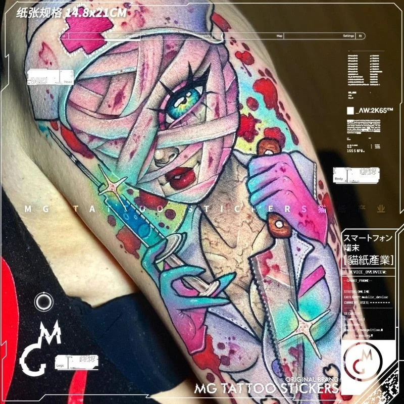 Japanese Dark Comics Evil Kawakami Tomie Double-sided Girl Waterproof Temporary Fake Tattoo Sticker Sleeve Anime Tattoo