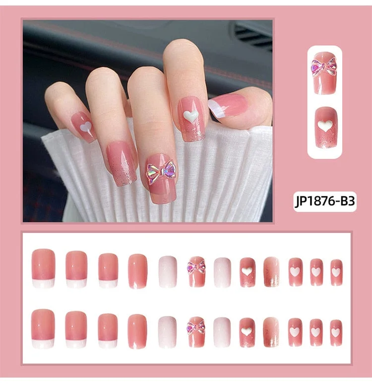 Fashion 24pc/set 10 Sizes Fake Nails Full Cover French False Nail Tips With Double-Sided Nail Adhesive Tab Press On Nails Art-Nail Inspo