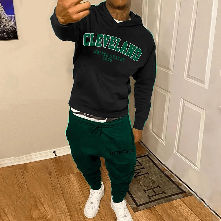 Cleveland Print Hoodie Sweatpants Two Piece Set