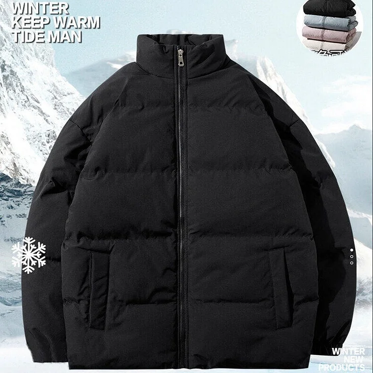 Wlkwo Wlkwo   Winter Jacket Men's Cotton Clothes Thicken Warm Coat Mens Stand Collar Jackets Solid Color Coat Unisex Fashion New Streetwear