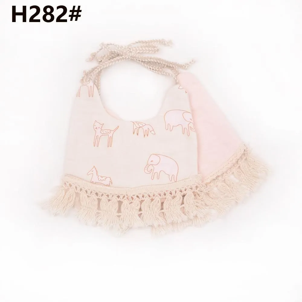 2020 Brand New Infant Baby Girl Boy Bib Kid Toddler Dinner Feeding Tassel Double-deck 100% Cotton Linen Burp Cloths Saliva towel