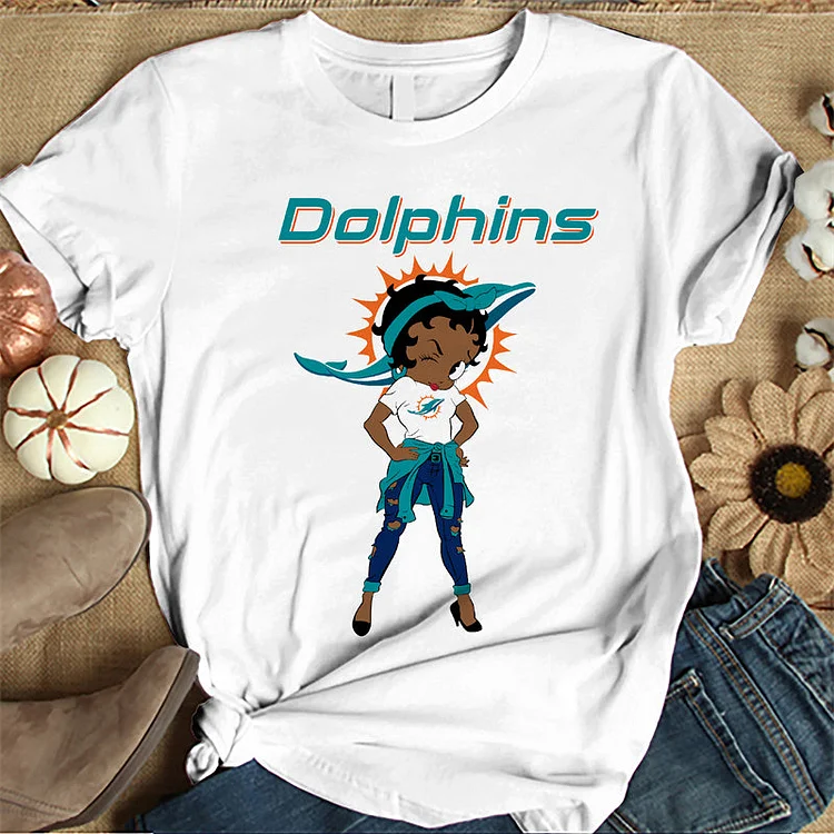 Miami Dolphins  Women's White Relaxed T-Shirt